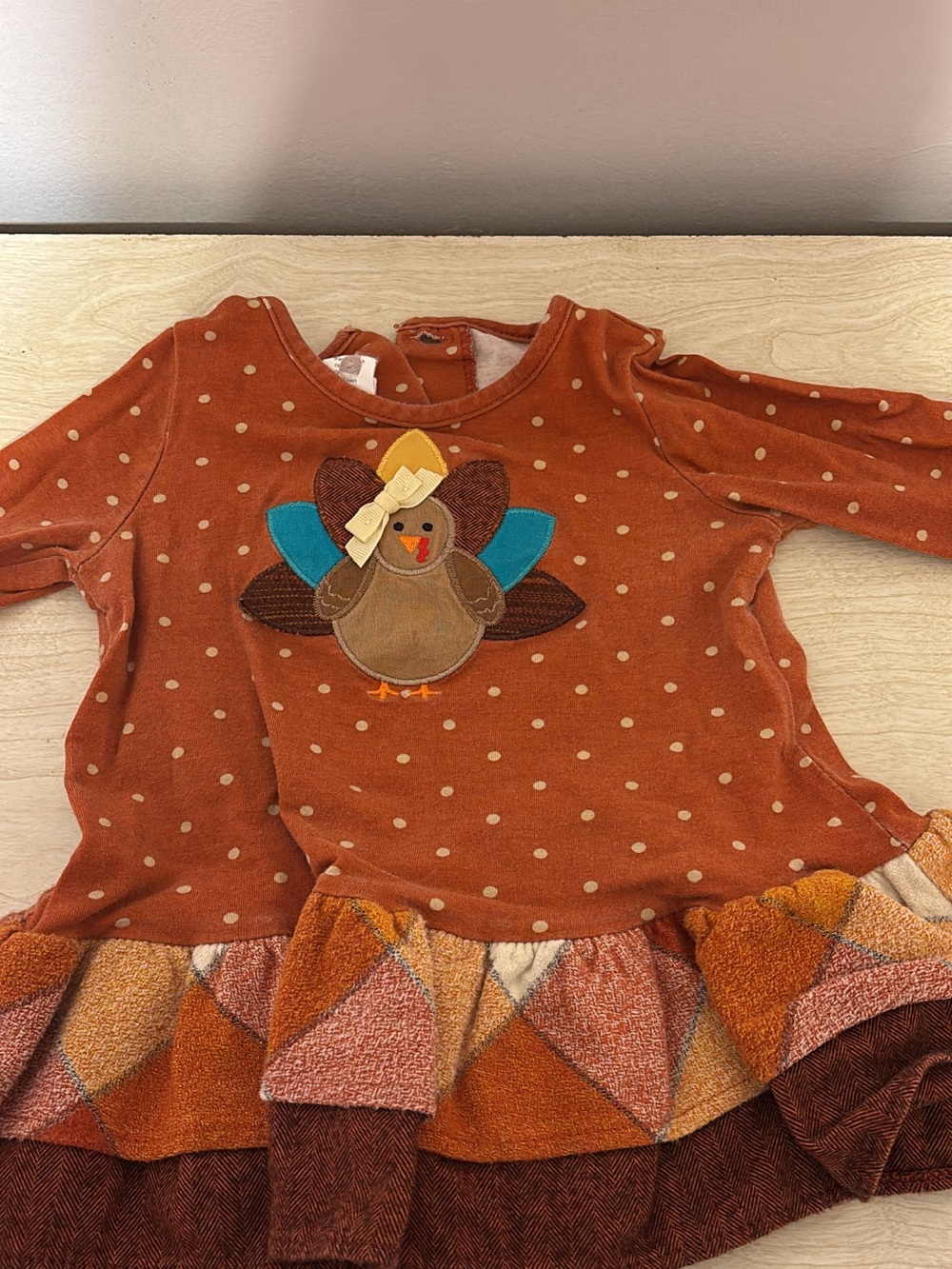 Rust Polka Dot Turkey Appliqué Kids Top